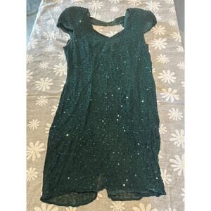 Sean Collection Prom Pageant Silk Green sequin Formal Dress Shoulder Pads XL